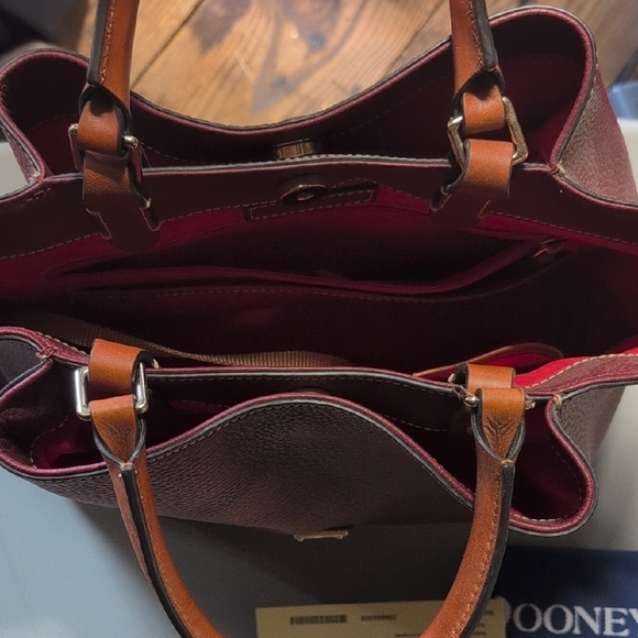 Dooney & Bourke Burgundy and Brown Leather Tote Bag - Picture 5 of 8